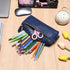 WONDERPOOL Pen Case Real Leather Pencil Pouch Markers Holder Big Capacity Bag with Side Zippered Pocket for Stationery