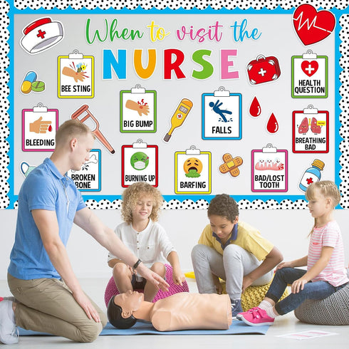 Naozinebi Set Nurse Theme Bulletin Board Decoration Health Posters Borders Paper Cutouts for Nursing School Classroom