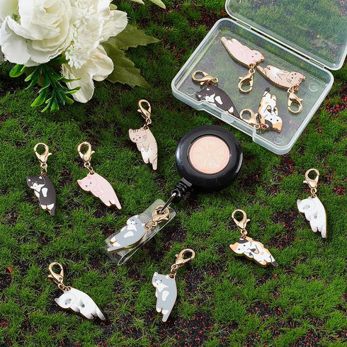 WEBEEDY 12 Pieces Enamel Badge Reel Charm - 6 Colors Cat Animal Badge Holder Charms for ID Card