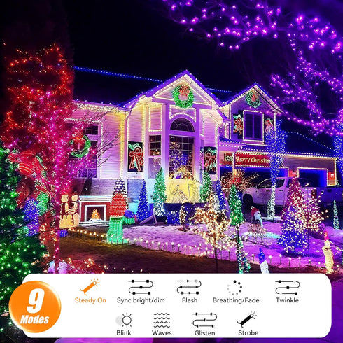 LitHome 33Ft 100 35 9 4th LED Color Changing Christmas String Lights, Colors Modes Red White and Blue Lights Outdoor