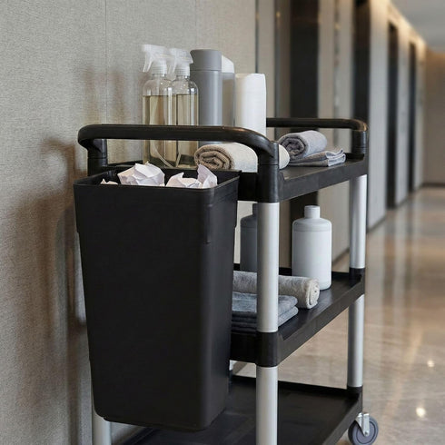 13 Inch 9.2 Inch 1 Restaurantware RW Clean x Waste Basket Slim Trash Bin - Attachable For Office Black Plastic Trash