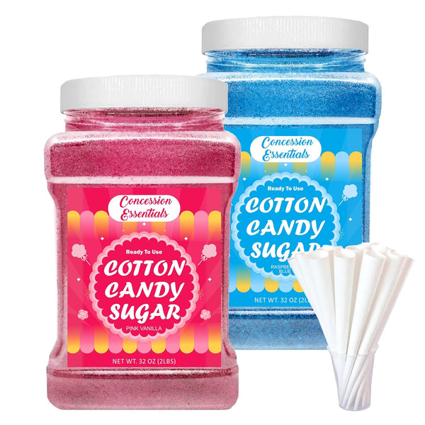 Concession Essentials Cotton Candy Floss Sugar -Pink Vanilla and Blue Raspberry /2lb Jars Each