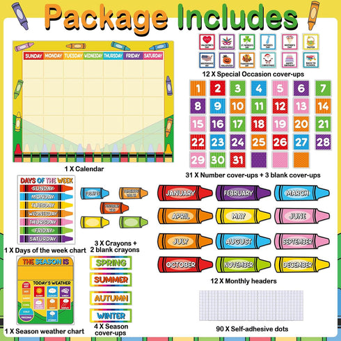 Set Colorful Crayon Calendar Bulletin Board Crayons CTP Bulletin Board Calendar Seasons Weather Chart Crayon Classroom