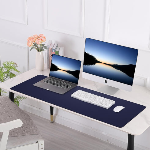 Leather Desk Pad Protector, Large Non-Slip Office Desk Mat with Natural Cork & PU Leather, Blue (47in*23.7in)