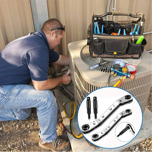 Hvac Service Wrench Set, Hand Refrigeration Tools, 3/8 To 1/4, 5/16 X 1/4 Inch with Hexagon Bit Adapter Kit