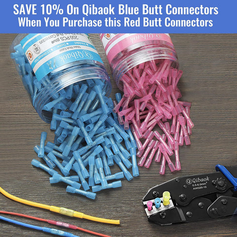 Qibaok 200 PCS Heat Shrink Butt Connectors, Waterproof Insulated Electrical Wire Crimp Connectors for Automotive