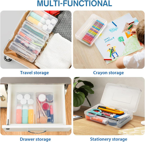 MaxGear 6 Pack Clear Pencil Boxes, Large Capacity Plastic Organizer for School and Office Supplies