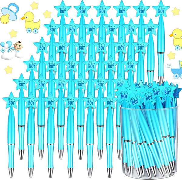 Outus 48 Pcs Baby Shower Pens Bulk, Baby Shower Favors for Birth Announcement Guests Decorations (Blue, For Boy)