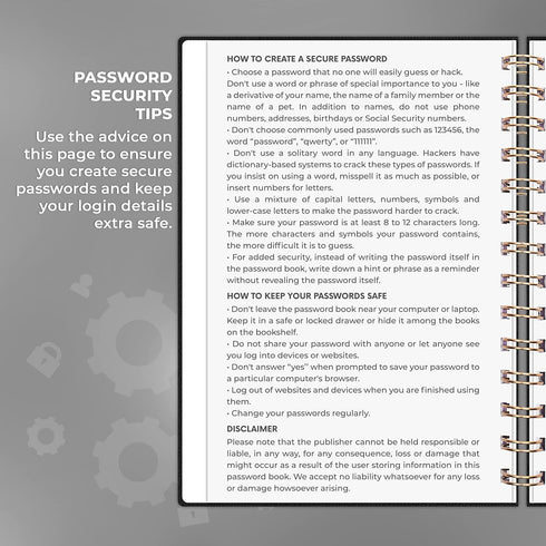 Clever Fox Password Book Spiral - Internet Address & Password Organizer with Laminated Tabs, Medium Size, Black