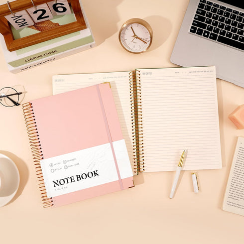 Pink Spiral Notebook - College Ruled, 8.5" x 11", 200 Pages, Large Hardcover Notebooks for School Supplies