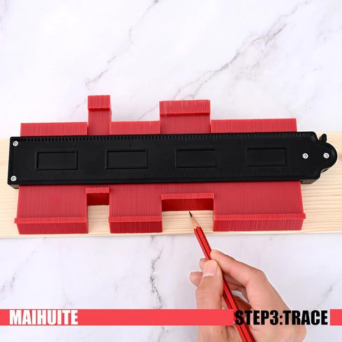 10" Adjustable Contour Duplication Gauge - Copy Irregular Shape for Woodworking, DIY Handyman Tool (RED)