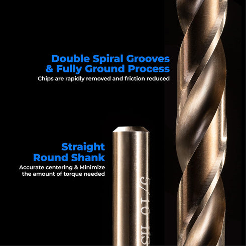 amoolo 5/16" Cobalt Drill Bit Set (10pcs), M35 HSS Metal Drill Bits for Hard Metal, Stainless Steel, Cast Iron