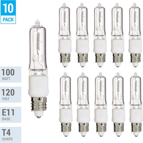Pack 10 100 JDE11 bulb100W T4 120V Bulbs-Clear E11 T4 BulbDimmable-Warm Q100CL/MC, of Watt Halogen candelabra Light