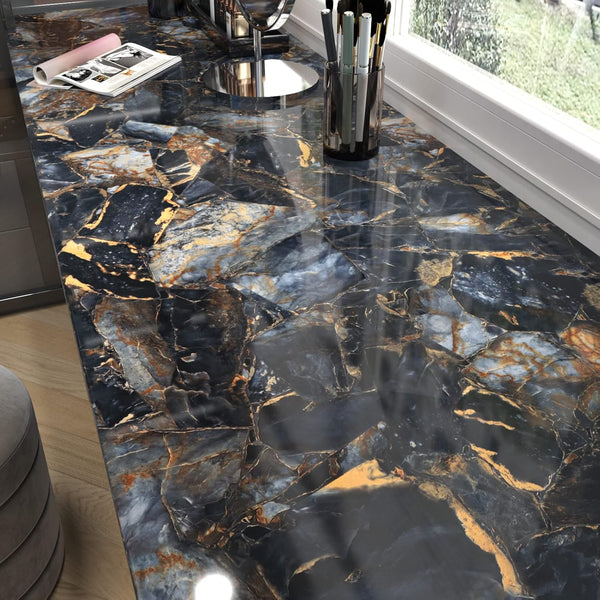 Marble Black Contact Paper, Peel and Stick Gold Wallpaper for Kitchen, Waterproof Vinyl Film for Countertop Cover