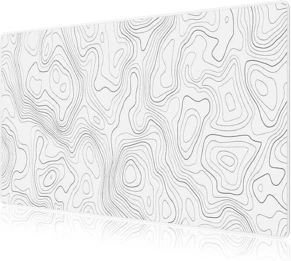 JIALONG White Topographic Large Gaming Mouse Pad, XXL Mousepad, Big Desk Pad for Keyboard and Mouse, Gaming Computer