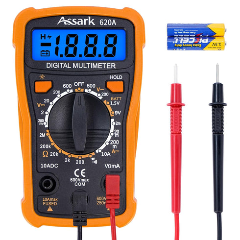 Digital Multimeter Voltage Tester, Assark 2000 Counts, Measures AC DC Voltage, DC Current, Volt Ohm Amp, Backlit LCD