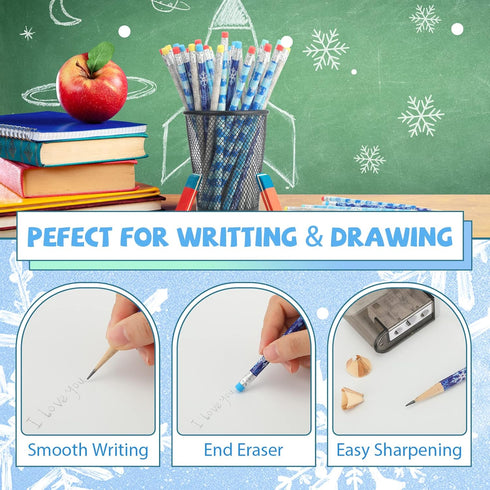 Sherr 144 Pieces Snowflake Pencils Bulk, Winter Pencils for Holiday Thanksgiving Christmas Birthday Present Party Favor