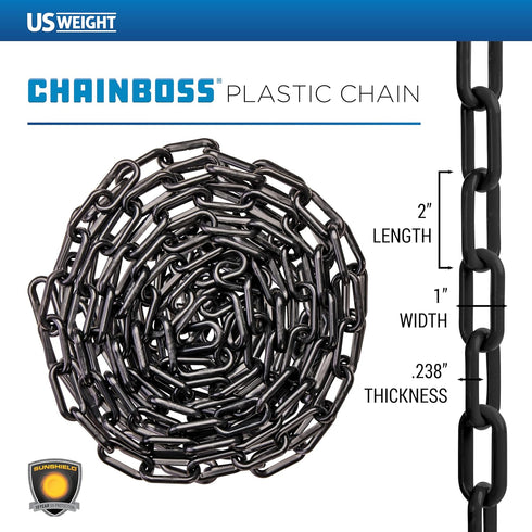 US Weight 2" x 10' Black Plastic Safety Chain, SunShield UV Resistant Technology, Made in USA