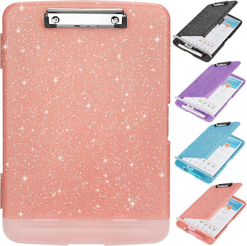 Glitter Clipboard with Storage, A4 Binder Clip Boards, 8.5x11 with Low Profile Clip, Sparkle Clipboards for Office
