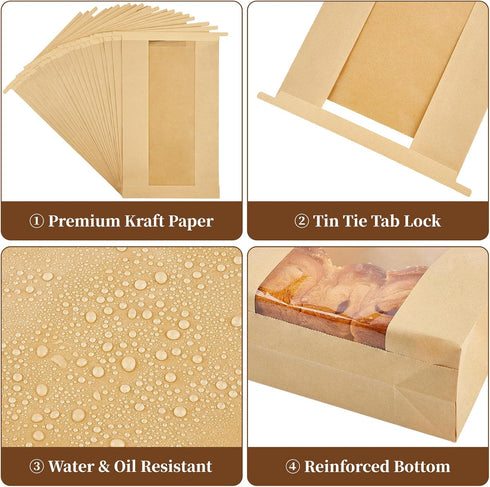50 13.7 8.2 3.5 Inches Ohuimrt PCS Large Paper Bread Bags for Sourdough Bread, x x Bakery Bags with Window, Homemade