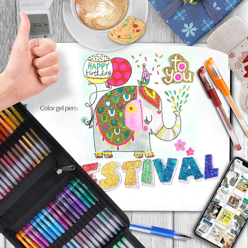 Glitter Gel Pens for Adult Coloring Books, 96 Pack Artist Gel Pens with 50% More Ink for Drawing and Crafts