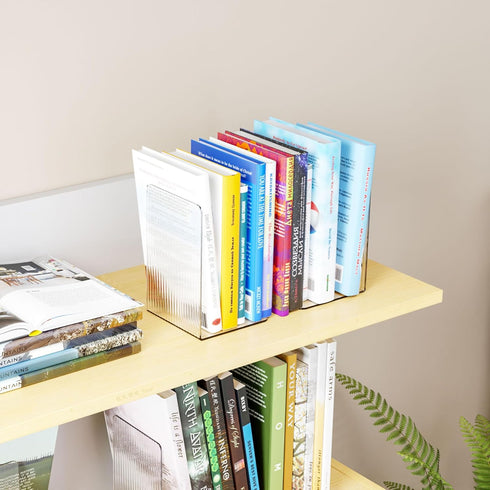 6 SUOXING PCS Clear Acrylic Book Ends for Shelves Decorative,Invisible Book Stopper with Non-Slip Mats for Heavy