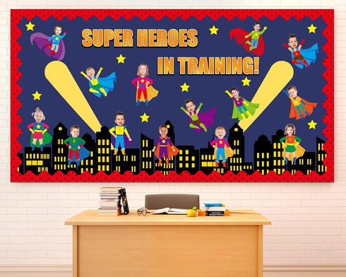 Super Themed Hero Bulletin Board Decoration Set, DIY Photo Crafts for Hero School Classroom Decor