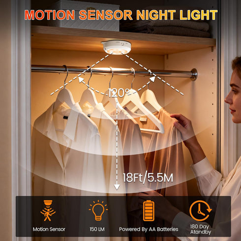 3 Pack, Closet 3 Dimming, 3 YiaMia Motion Sensor Night Light - Smart Wireless Lights, Light Colors + AA Battery