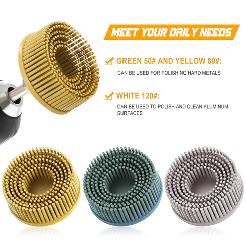 Mudder 3 Pieces 2 Inch Coarse Bristle Disc Attachment for Abrasive Coating Removal with 1/4 Inch Round Shank