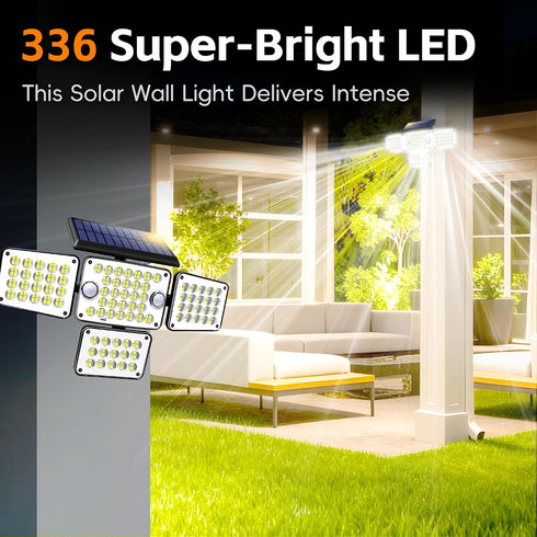 336 4-Head 2400mAh IP65 Lighting2Pack Solar Lights Outdoor LED, Motion Sensor Security Wall Light with Remote, Split