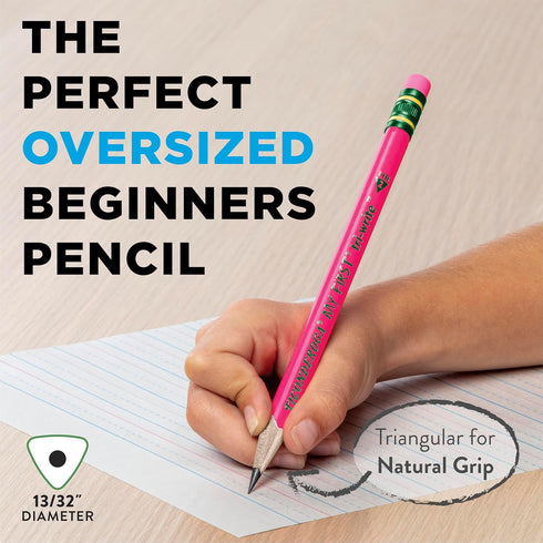 Ticonderoga My First Tri-Write Wood-Cased Pencils - Pre-Sharpened, 2 HB with Erasers, Neon Colors, 2 Count, 6 Packs