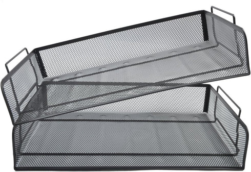 Easepres 2 Tier STACKABLE Desktop Document Letter Tray Organizer - The Mesh Collection, Black