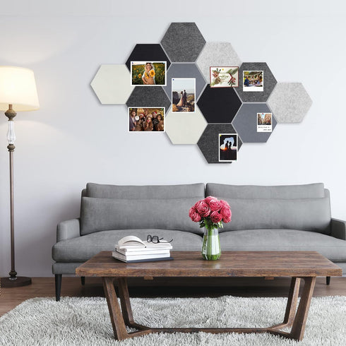 Tikea Hexagon Felt Bulletin Board, 6 Pcs Large Self Adhesive Pin Boards for Wall Decor