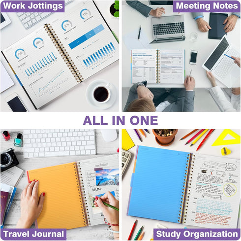 Spiral Notebook 8.5" x 11", 5 Subject College Ruled with Removable Dividers, 300 Pages, Thick Spiral Journal