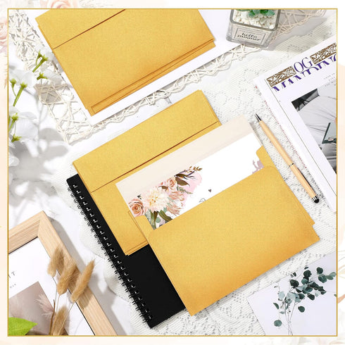 Yahenda 300 Pack A7 Gold Envelopes Bulk Self Adhesive Kraft Paper for Christmas Valentine Wedding Birthday Party