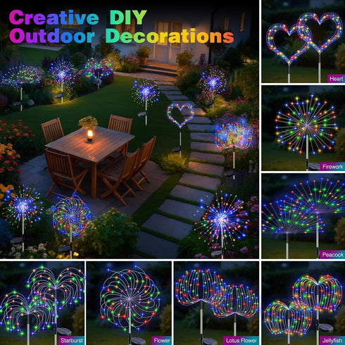 1 Pack 8 btfarm Solar Garden Lights Outdoor, Modes Firework Lights Solar Powered, Waterproof Twinkle Fairy Light