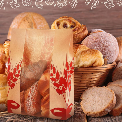 150 Package 500 14x8.3x3.2'' Gueevin Pcs Kraft Paper Bread Bag for Homemade Bread Large Sourdough Loaf Bag with Clear