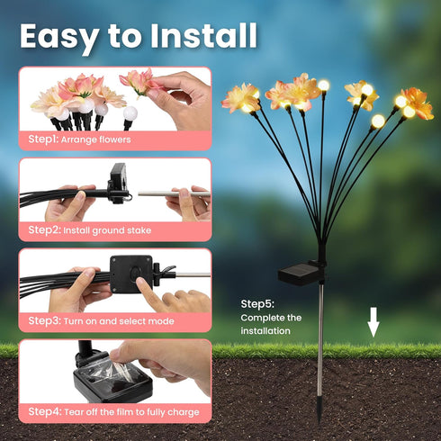 PEVOROS (2 Pack) Solar Garden Lights, Warm White LED Swaying Solar Flowers Light for Outside, Waterproof Garden Decor