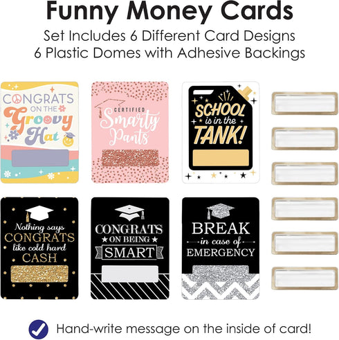 Set 6 Big Dot of Happiness Assorted Graduation - DIY Graduation Party Cash Holder Gift - Funny Money Cards