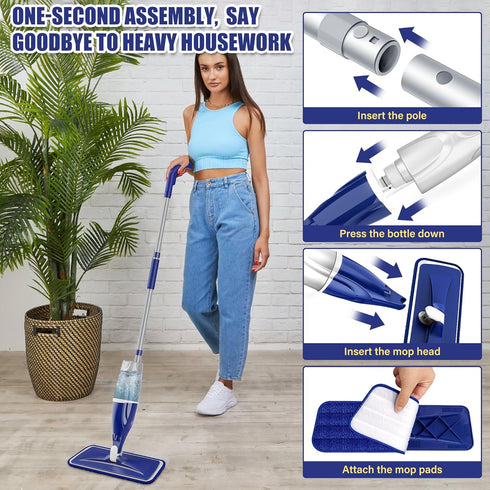 3 Microfiber Spray Mop for Floors Cleaning: Wet Dry Hardwood Floor Mops with Washable Reusable Pads for Swiffer