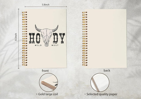 Howdy Western Journal, Preppy Notebook, Wild West Cow Skull Spiral Notebook, Western School Office Supplies 5.5x8.3