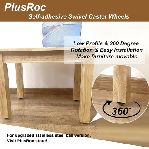 PlusRoc 4 Pack 1 Inch Self Adhesive Caster Wheels for Furniture Bucket, Load Capacity 28LBS Per Wheel