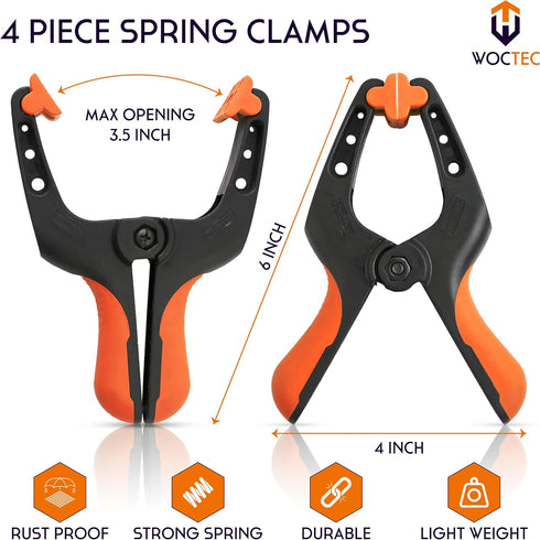 4-Pack Spring Clamps Heavy Duty - 6 Inch Large Plastic Clamps for Crafts and Pool Cover Clips with 3 Inch Jaw Opening- Wodworking Clamps for Cover Holding and Wood Gluing (6 Inch Pack of 4)