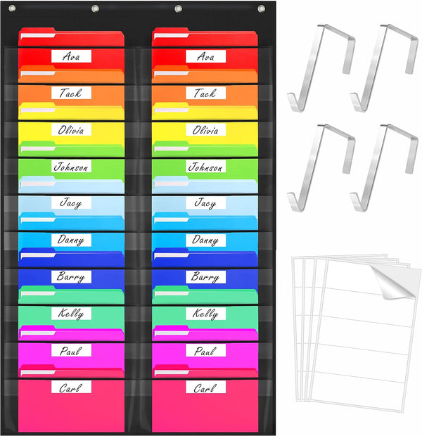 Storage Pocket Chart, Heavy Duty Wall File Organization Folder with 20 Clear Pockets for Classroom & Office