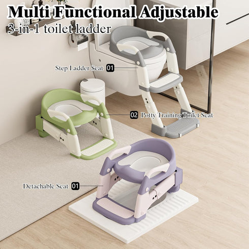 XIGGA 3 1 2-level in Potty Toilet Training Seat with Adjustable Steps, Equipped with Waterproof Cushion and Non Slip