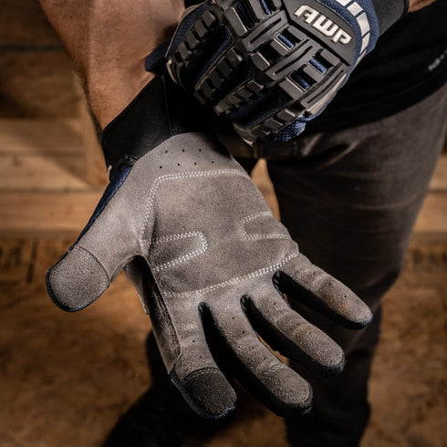 AWP Pro Protect Work Gloves for Men and Women, Large Blue, Full Back-Of-Hand TPR Impact Protection