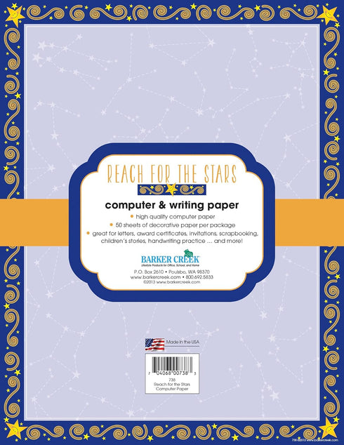 Barker Creek Designer Computer Paper, Reach for The Stars, 8.5” x 11”, Decorative Printer Paper, Stationery, 50 Sheets per Pkg, Home, School and Office Supplies (738) by BARKER CREEK