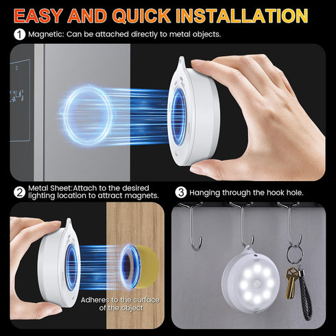 3 Pack, Closet 3 Dimming, 3 YiaMia Motion Sensor Night Light - Smart Wireless Lights, Light Colors + AA Battery