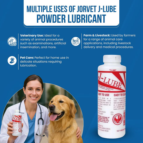 10oz 6-8 JorVet J-Lube Powder Lubricant | Easy-Mix Formula, Non-Irritating & Mess-Free | Bottle Makes Gallons | Trusted