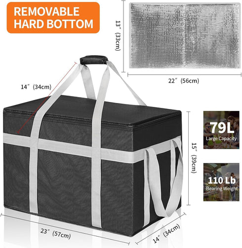CIFMORE 2 Pack XXXL Insulated Food Delivery Bag with Removable Hard Bottom, Reusable Insulated Grocery Bag for Hot